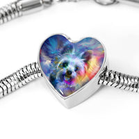 Yorkie Art Print Heart Charm Steel Bracelet-Free Shipping - Deruj.com