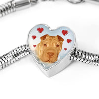 Shar Pei Print Heart Charm Steel Bracelet-Free Shipping - Deruj.com