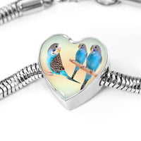 Blue Budgie Parrot Print Heart Charm Steel Bracelet-Free Shipping - Deruj.com