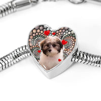 Cute Havanese Dog Print Heart Charm Steel Bracelet-Free Shipping - Deruj.com