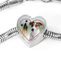 Jack Russell Terrier Print Heart Charm Steel Bracelet-Free Shipping - Deruj.com