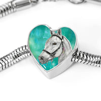 Andalusian Horse Watercolor Art Print Heart Charm Steel Bracelet-Free Shipping - Deruj.com