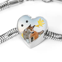 Norwegian Lundehund Print Heart Charm Steel Bracelet-Free Shipping - Deruj.com