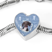 Spanish Water Dog Print Heart Charm Steel Bracelet-Free Shipping - Deruj.com