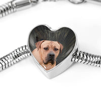 South African Boerboel Dog Print Heart Charm Steel Bracelet-Free Shipping - Deruj.com