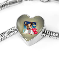 Cute Jack Russell Terrier On Window Print Heart Charm Steel Bracelet-Free Shipping - Deruj.com