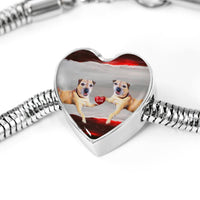 Border Terrier Print Heart Charm Steel Bracelet-Free Shipping - Deruj.com