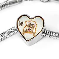 Lovely Bengal Cat Print Heart Charm Steel Bracelet-Free Shipping - Deruj.com