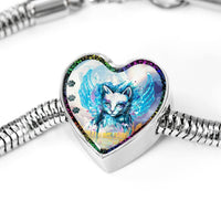 Cat Watercolor Art Print Heart Charm Steel Bracelet-Free Shipping - Deruj.com
