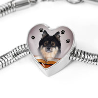 Finnish Lapphund Dog Print Heart Charm Steel Bracelet-Free Shipping - Deruj.com