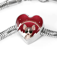 Chihuahua Print Heart Charm Steel Bracelet-Free Shipping - Deruj.com