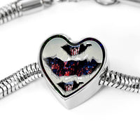 American Flag Skull Print Heart Charm Steel Bracelet-Free Shipping - Deruj.com