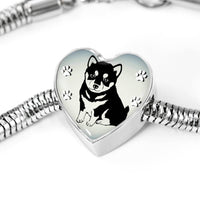 Shiba Inu Dog Print Heart Charm Steel Bracelet-Free Shipping - Deruj.com