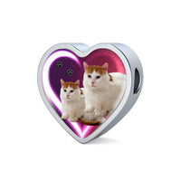 Turkish Van Cat Print Heart Charm Steel Bracelet-Free Shipping - Deruj.com