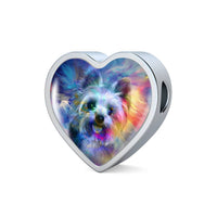 Yorkie Art Print Heart Charm Steel Bracelet-Free Shipping - Deruj.com