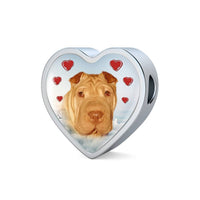 Shar Pei Print Heart Charm Steel Bracelet-Free Shipping - Deruj.com