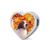 Irish Red and White Setter Print Heart Charm Steel Bracelet-Free Shipping - Deruj.com
