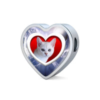Burmilla Cat Print Heart Charm Steel Bracelet-Free Shipping - Deruj.com
