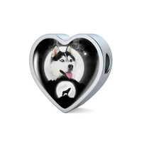 Siberian Husky Dog Print Heart Charm Steel Bracelet-Free Shipping - Deruj.com