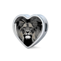 Lion Grey Art Print Heart Charm Steel Bracelet-Free Shipping - Deruj.com