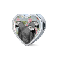 African Grey Parrot Print Heart Charm Steel Bracelet-Free Shipping - Deruj.com