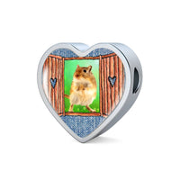 Golden Hamster Art Print Heart Charm Steel Bracelet-Free Shipping - Deruj.com