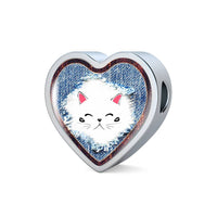 Cute Cat In Denim Print Heart Charm Steel Bracelet-Free Shipping - Deruj.com