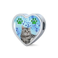 Cute American Shorthair Print Heart Charm Steel Bracelet-Free Shipping - Deruj.com