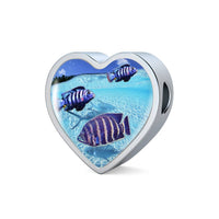 Afra Cichlid Fish Print Heart Charm Steel Bracelet-Free Shipping - Deruj.com