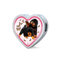 Tibetan Mastiff Dog Print Heart Charm Steel Bracelet-Free Shipping - Deruj.com