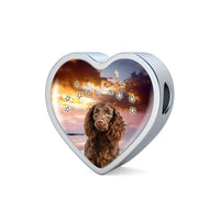 American Water Spaniel Print Heart Charm Steel Bracelet-Free Shipping - Deruj.com