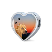 Staffordshire Bull Terrier Print Heart Charm Steel Bracelet-Free Shipping - Deruj.com