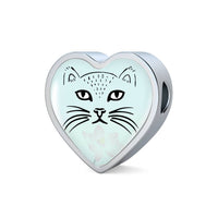 Cute Cat Face Print Heart Charm Steel Bracelet-Free Shipping - Deruj.com