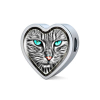 Blue Eyes Cat Print Heart Charm Steel Bracelet-Free Shipping - Deruj.com