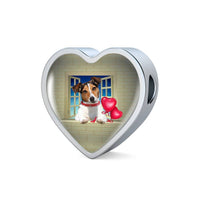 Cute Jack Russell Terrier On Window Print Heart Charm Steel Bracelet-Free Shipping - Deruj.com