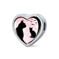 Cat Vector Art Print Heart Charm Steel Bracelet-Free Shipping - Deruj.com