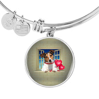 Cute Jack Russell Terrier On Window Print Circle Pendant Luxury Bangle-Free Shipping - Deruj.com