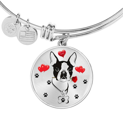 Cute Boston Terrier Print Circle Pendant Luxury Bangle-Free Shipping - Deruj.com