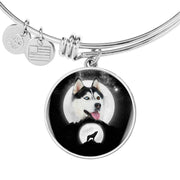 Siberian Husky Dog Print Circle Pendant Luxury Bangle-Free Shipping - Deruj.com