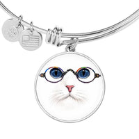 Cute Cat With Glasses Print Circle Pendant Luxury Bangle-Free Shipping - Deruj.com