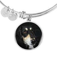 Black Saluki Dog Print Circle Pendant Luxury Bangle-Free Shipping - Deruj.com