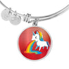 Unicorn Rainbow Print Circle Pendant Luxury Bangle-Free Shipping - Deruj.com