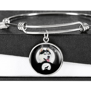 Siberian Husky Dog Print Circle Pendant Luxury Bangle-Free Shipping - Deruj.com