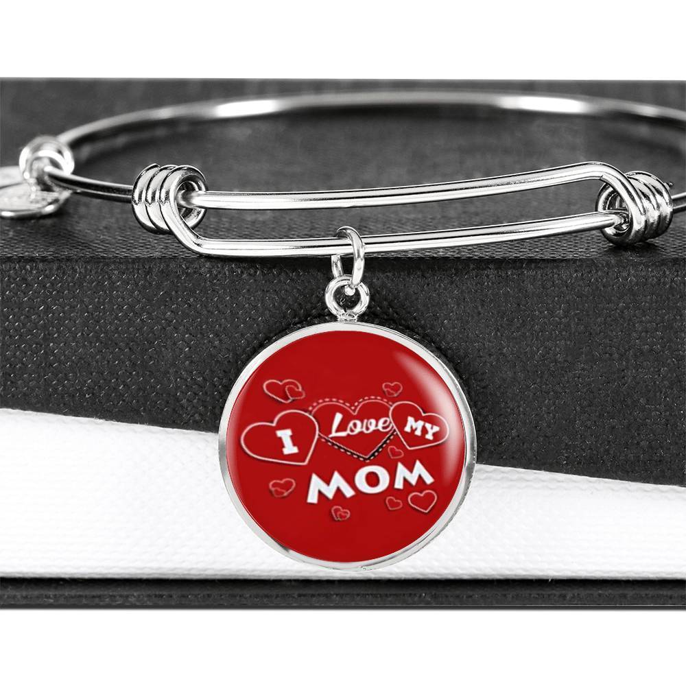 'I Love MY MOM' Red Print Circle Pendant Luxury Bangle-Free Shipping - Deruj.com