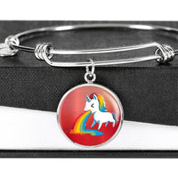 Unicorn Rainbow Print Circle Pendant Luxury Bangle-Free Shipping - Deruj.com