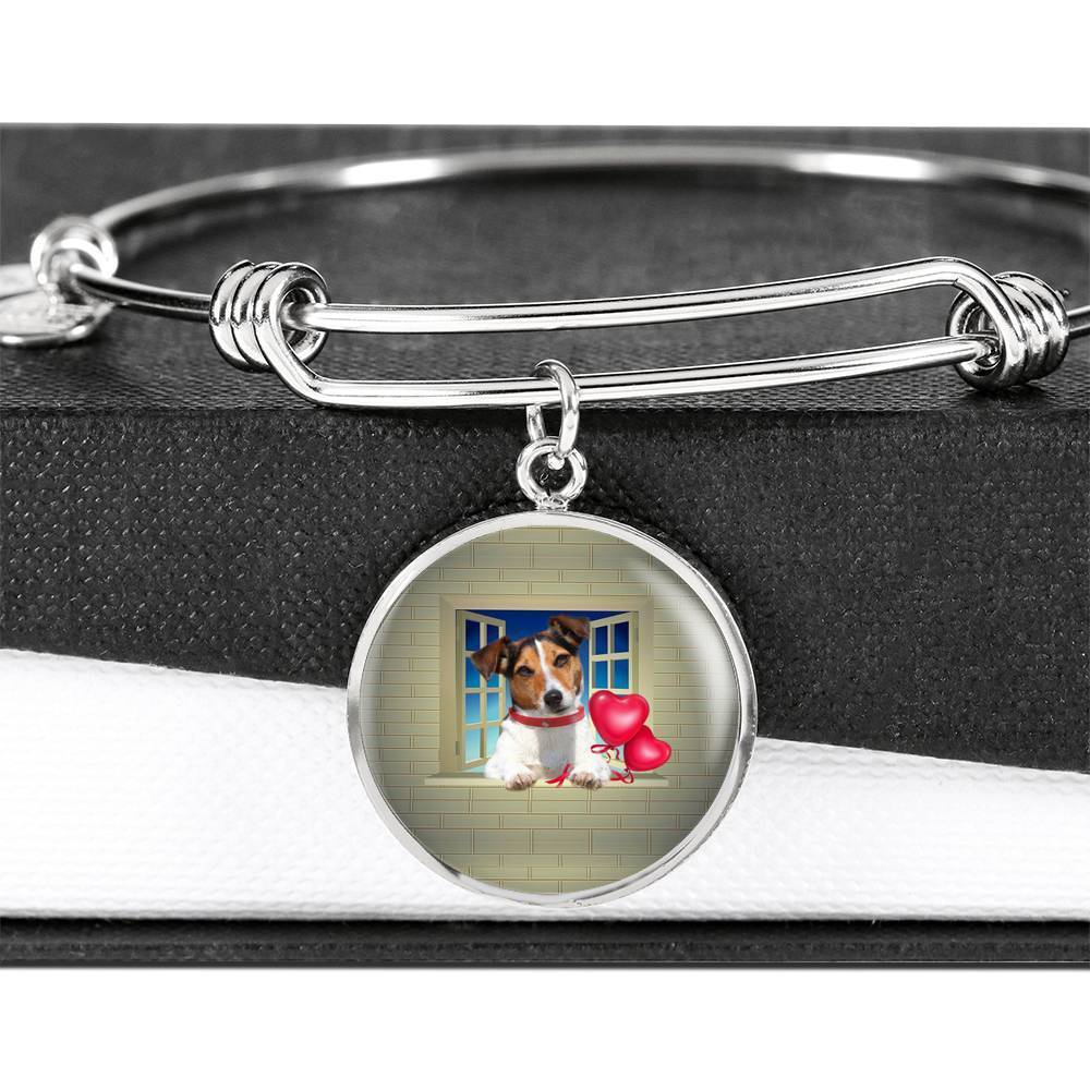 Cute Jack Russell Terrier On Window Print Circle Pendant Luxury Bangle-Free Shipping - Deruj.com