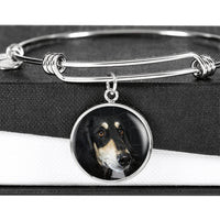 Black Saluki Dog Print Circle Pendant Luxury Bangle-Free Shipping - Deruj.com