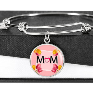"MOM" Print Circle Pendant Luxury Bangle-Free Shipping - Deruj.com