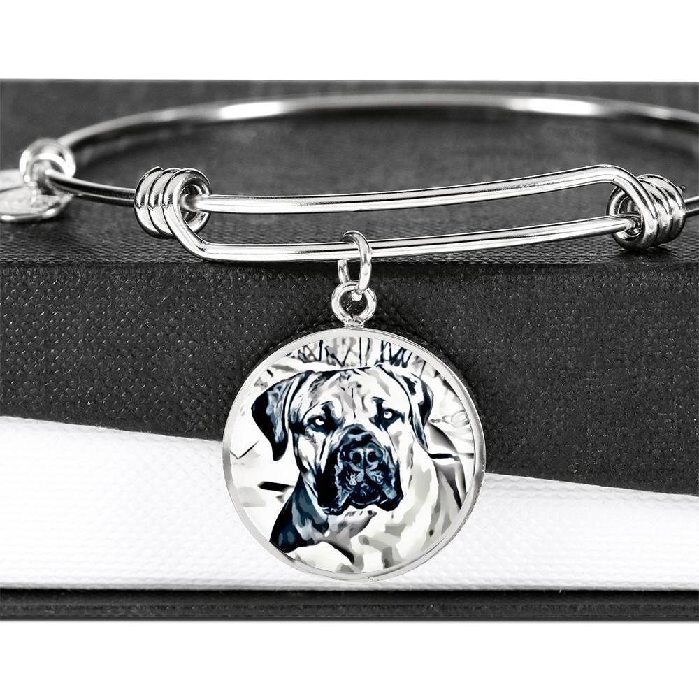 South African Mastiff (Boerboel) Dog Print Circle Pendant Luxury Bangle-Free Shipping - Deruj.com