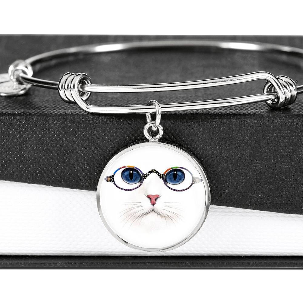 Cute Cat With Glasses Print Circle Pendant Luxury Bangle-Free Shipping - Deruj.com